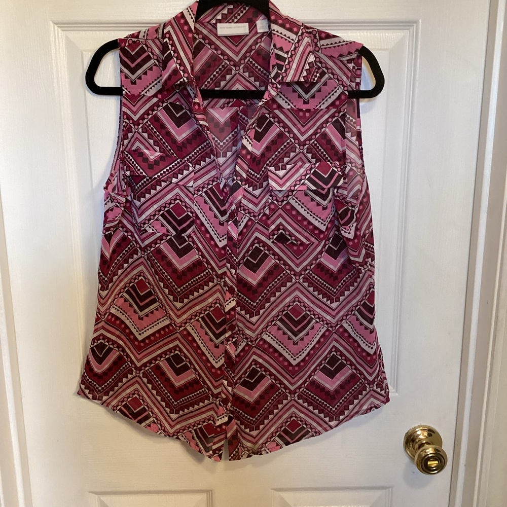 New York & Company Pink Patterned Sleeveless Blouse
